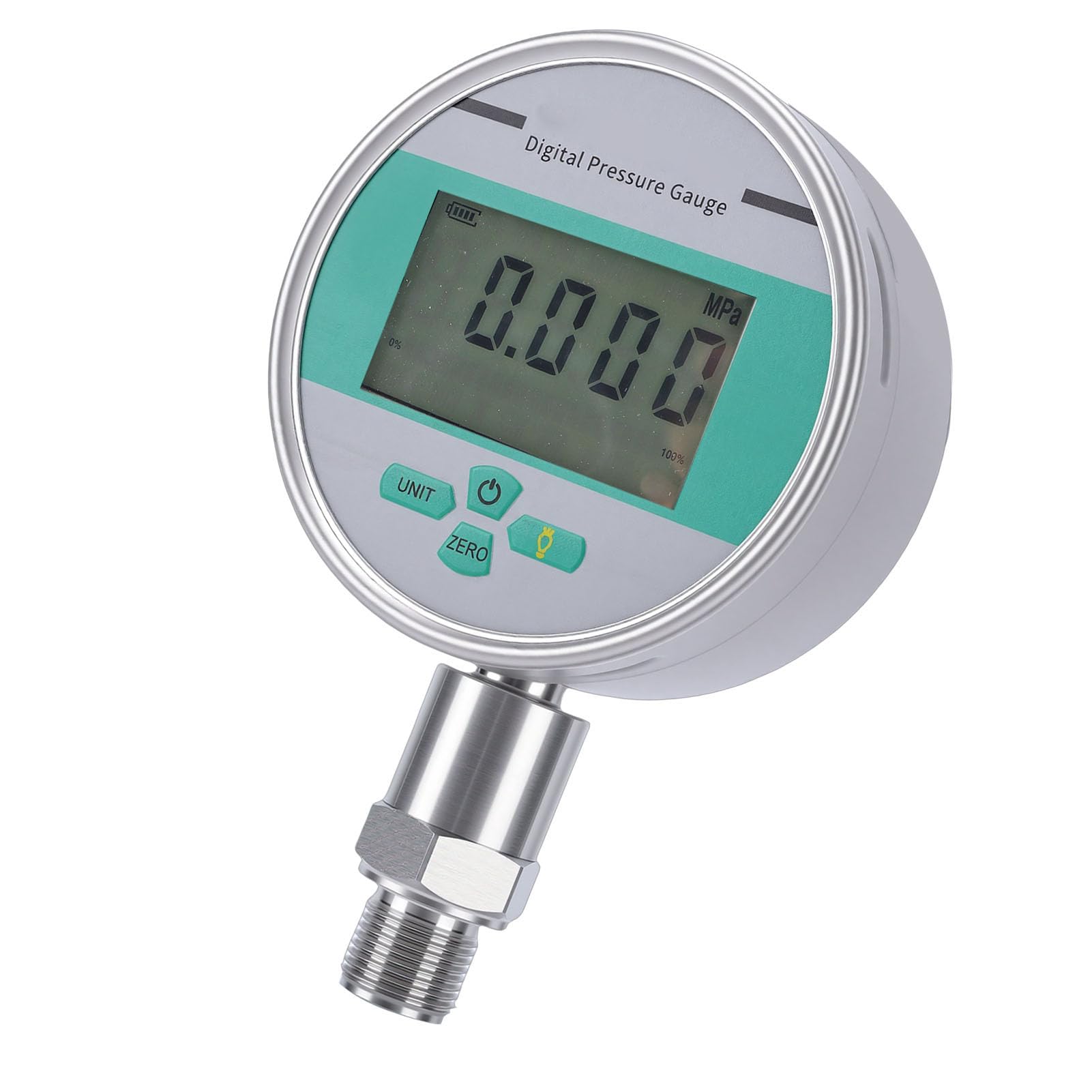 Manometro Digitale, Cassa in Acciaio Inossidabile 0-16bar Display LCD da 4 Pollici Precisione 0,4 IP65 Resistente All'Acqua, con Filettatura M20x1,5 per Sistemi Pneumatici