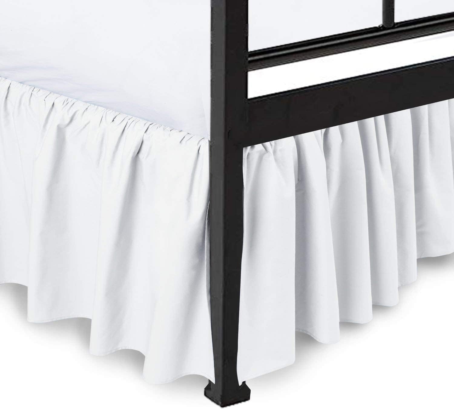 Ruffled Bed Skirt with Split Corners, White, King 12 Inch Drop Bedskirt, Hotel Quality Brushed Microfiber Wrinkle Free Dust Ruffle Bed Skirt King Size King (12" Drop) White