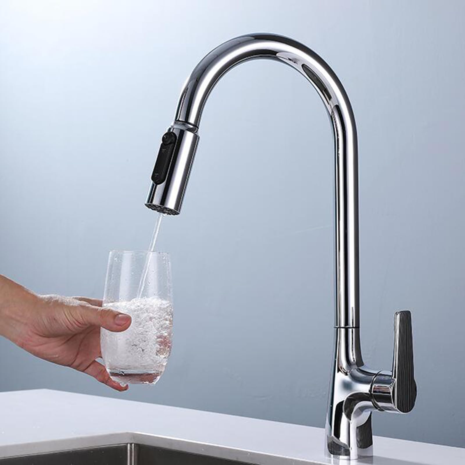 Eamrfvqt Chrome Brass 3 Way Kitchen Tap With Pull Out Spray