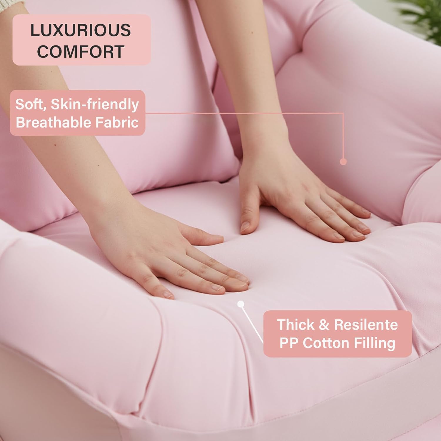 Lazy Chair with Ottoman, Modern Accent Leisure Sofa Chair with Footrest Stool & Throw Pillow, Modern Lounge Chair with Armrests for Living Room, Pink