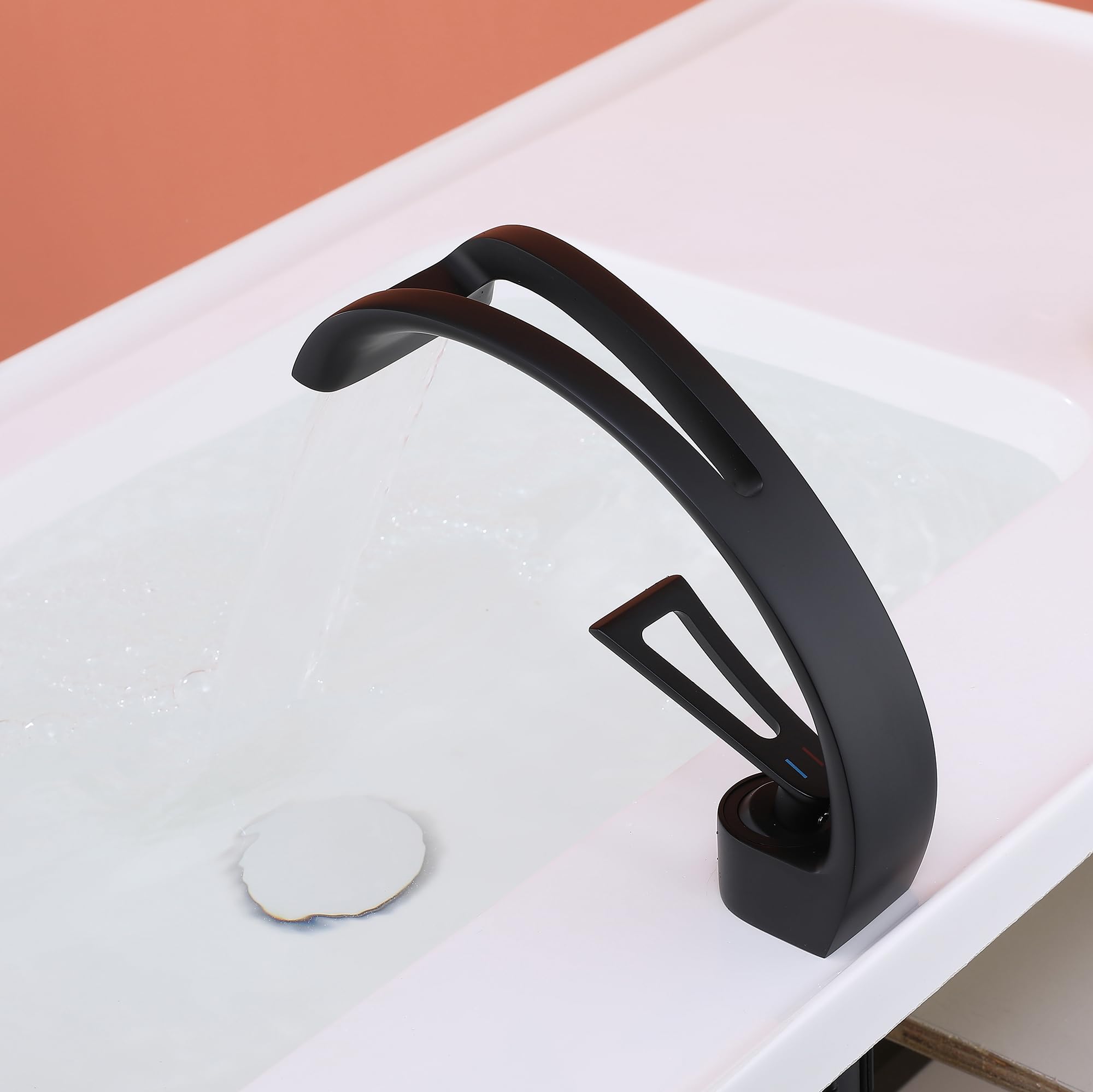 Rubinetto Bagno Cascata Nero, Miscelatore Lavabo Stile Moderno, Monocomando a Cascata Con Acqua Calda e Fredda