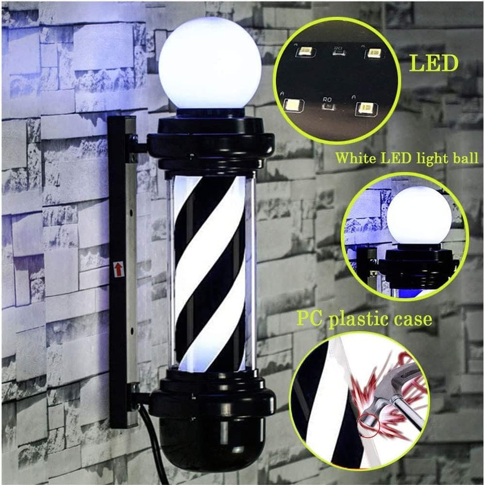 27'' Barber Pole Light,Wall-Mounted Barber Pole Led Light Black White Rotating Hair Salon Open Sign
