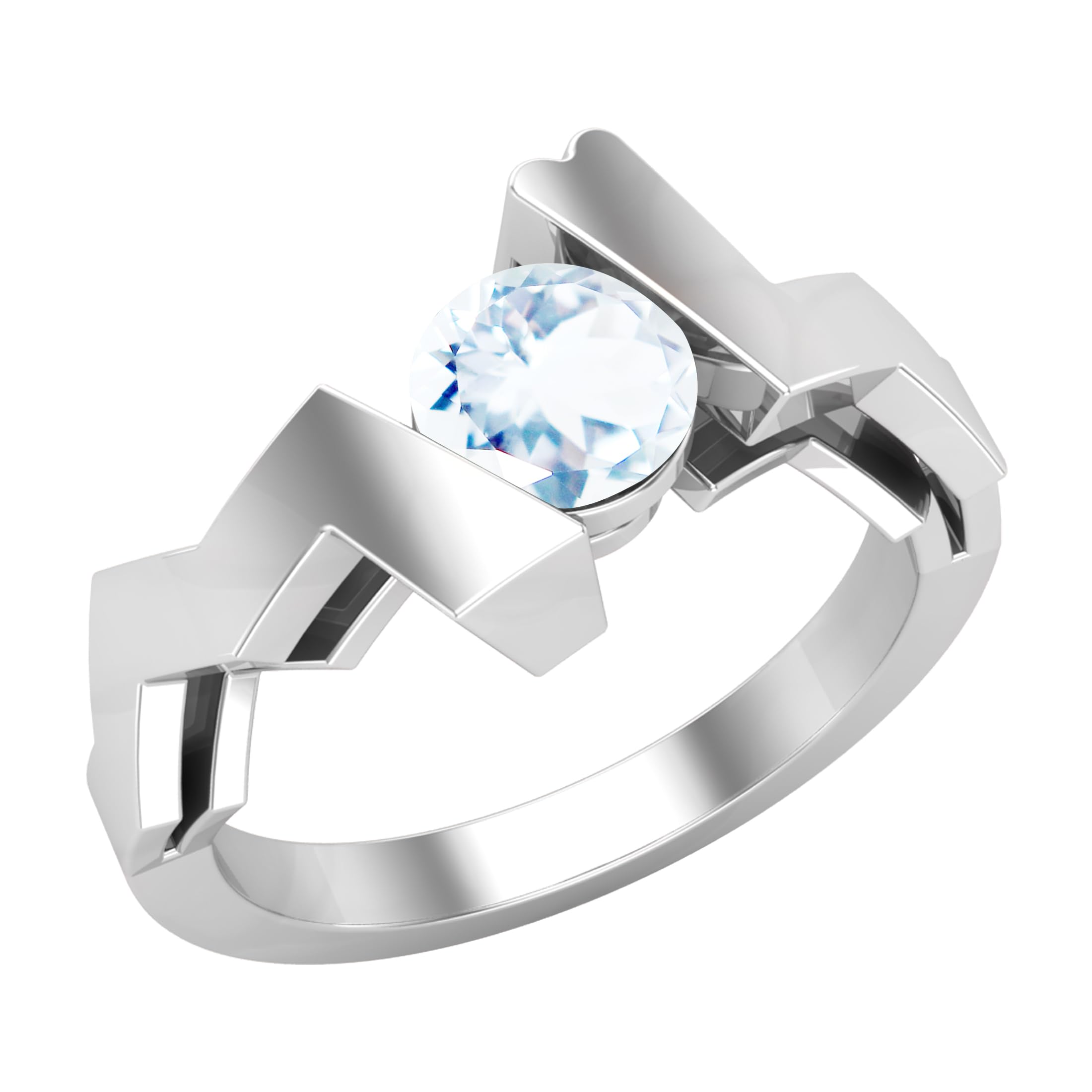 Dazzlingrock Collection 5 mm runder Aquamarin-Zick-Zack-Solitär-Verlobungsring für Damen aus 925er Sterlingsilber