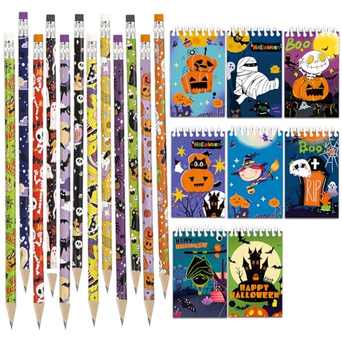 ZALAON 32 Stücke Halloween Notepad und Bleistifte Halloween Notizblock notizbuch kinderHalloween Geschenke für Kinder Partyfüller