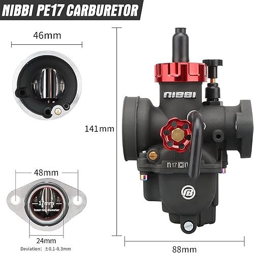Miniatura 2 de NIBBI Carburador PE17mm, Carburador de 17mm para motor de motocicleta de 90cc 100cc 110cc con carburador Jets - Para Dirt Pit Bike Mini Bike