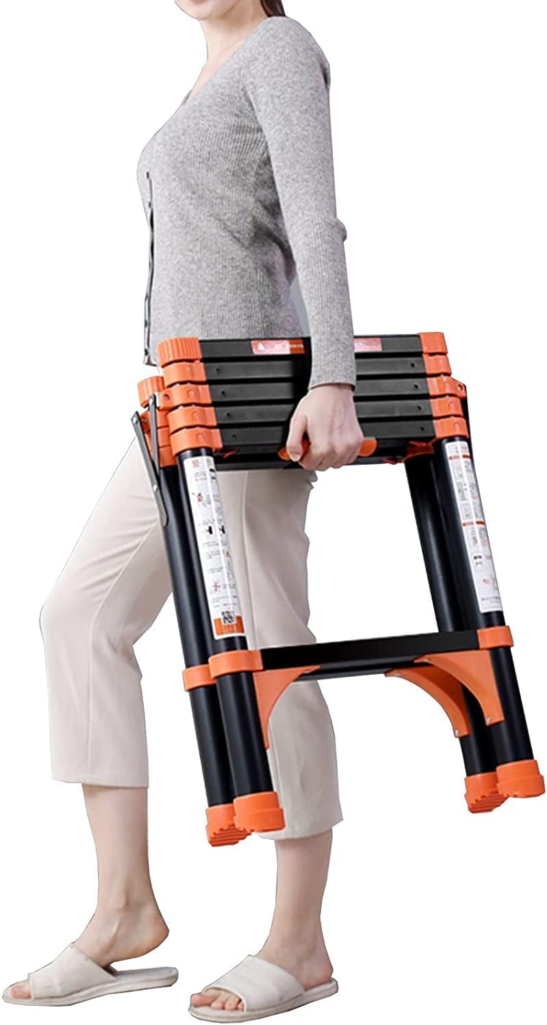 OKUOKA Telescoping Ladder Lightweight Portable A-Frame Extendable Ladder, Household Daily Hobbies Professional Telescoping Ladder with Armrest, Foldable Multi-Purpose Extension Ladder (Si