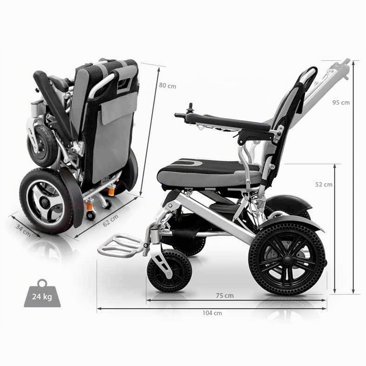 QUIRUMED Silla de ruedas eléctrica EASY PLUS ULTRALIGHT, Plegable, Chasis de aluminio, Mando para diestros y zurdos, Autonomía 18 km, Para mayores, Para minusválidos, Hasta 135 kg