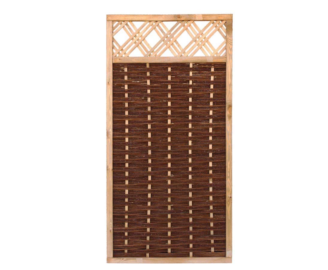 Hochwertige Weidenwand "Mia" mit Fenster 180 x 90cm - Gekochte und geflochtene Weidenruten im gebeizten Holzrahmen 1,8m x 0,9m