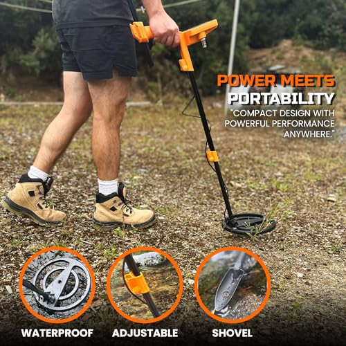 Image of BoJa&Co Metal Detector for Adults, Waterproof 9 inch Coil with 5 Search Modes, LCD Display & Rechargeable Battery, Complete kit with Headphones, Carry Bag & Shovel.
