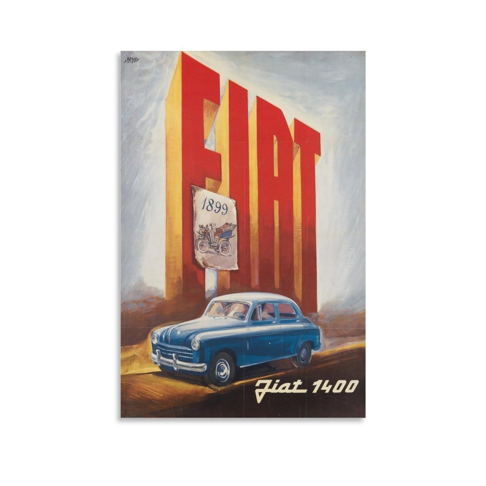 SXDMOUBK Fiat 1400 Italy Vintage Illustrated Travel Poster Wall Art Prints Home Decor Picture Canvas Painting Posters 20x30inch(50x75cm)