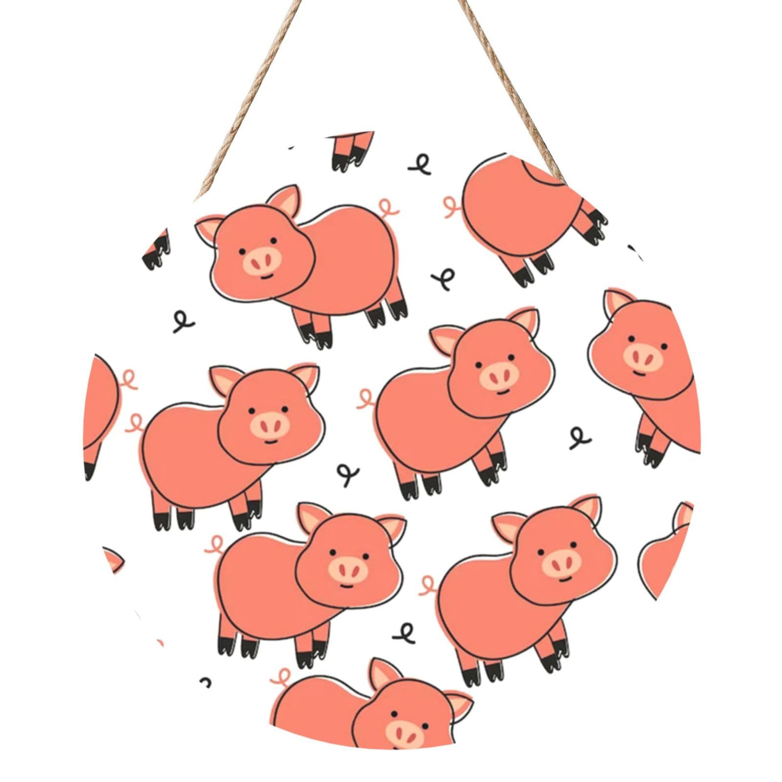 InOmak Cute Cartoon Pig, Round Wood Panel Painting 12 in, Wall Hanging Painting For Home