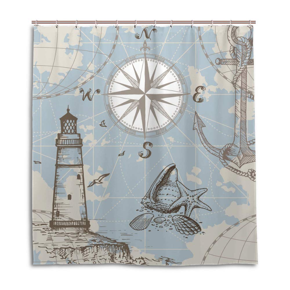 Rideau de douche imperméable 72x72 anti-projections motif phare marin