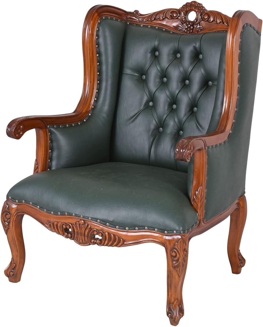 Ohrensessel Chesterfield Ohrenbacken Sessel Mahagoni Kaminsessel Armlehnen Leder Grün Holz mar105 Palazzo Exklusiv