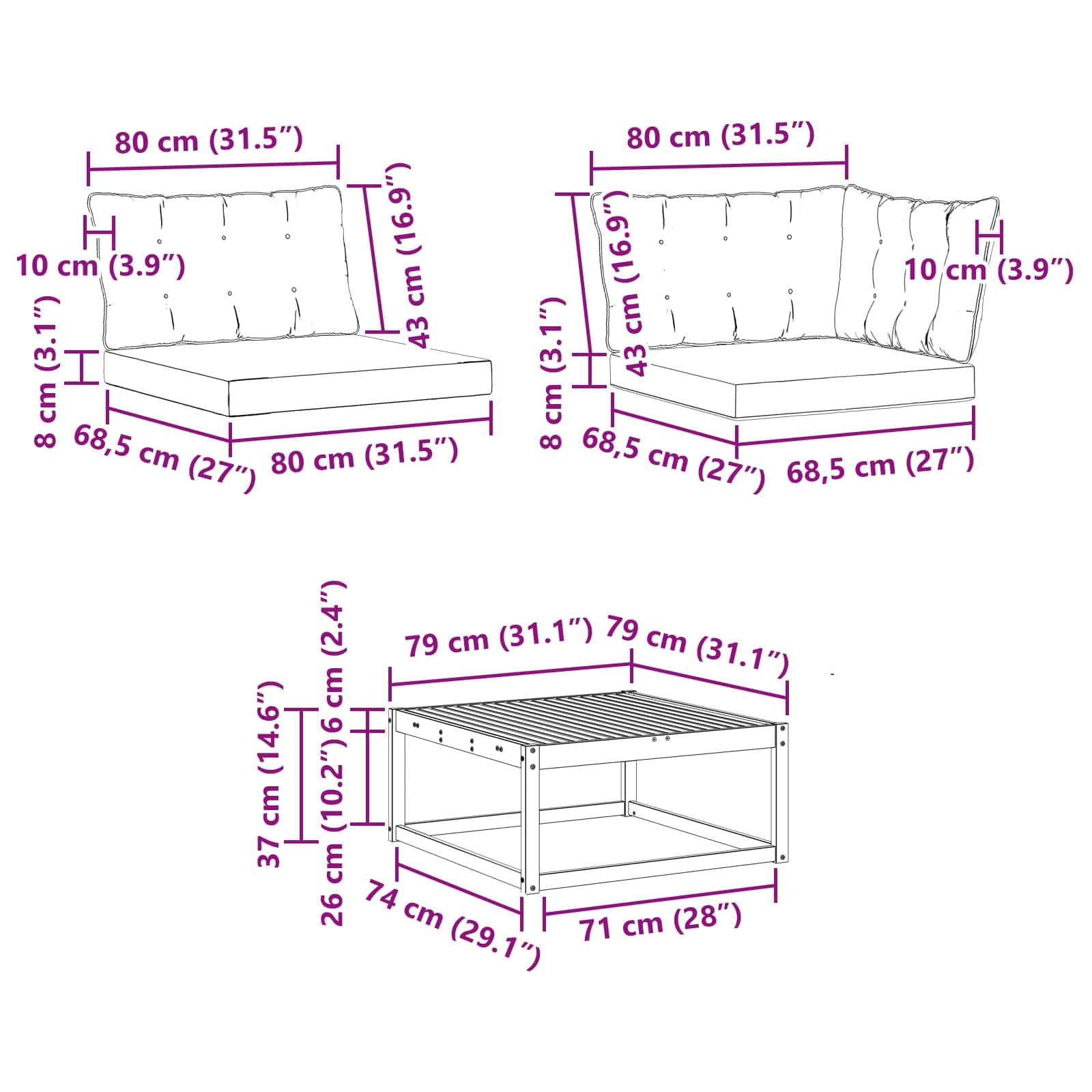 Gartenmöbelgarnitur Set mit Kissen 8-teilig aus massivem Akazienholz und wetterfestem Textilene für Terrasse Balkon und Garten, inklusive Tisch, Sitzgruppen, Sofas, Stühlen