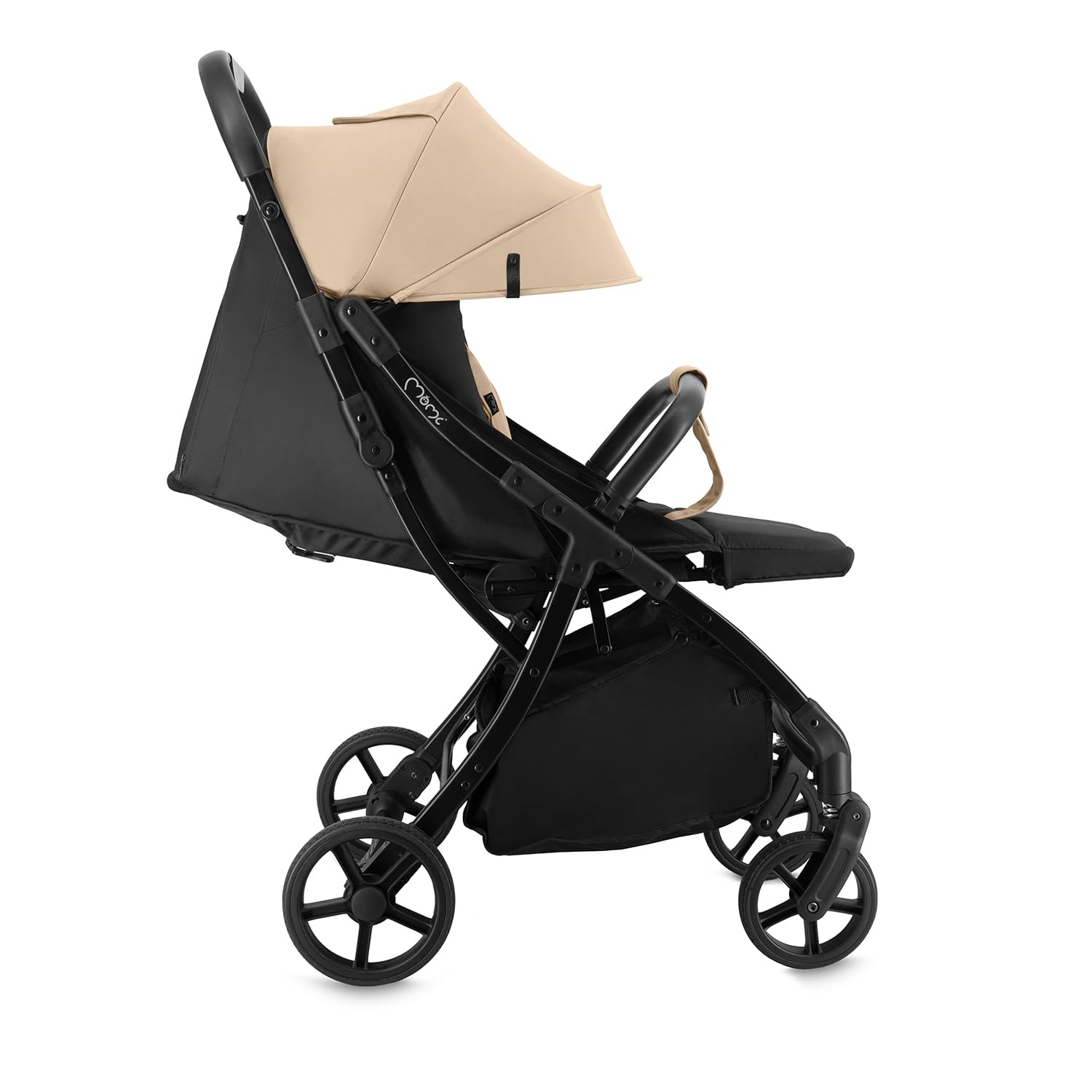 MoMi PAOLA Silla de Paseo Ligera y Compacta hasta 22 kg, Plegado Automático, Arnés de 5 Puntos, Ruedas con Suspensión, Cesta de Almacenamiento, Portavasos
