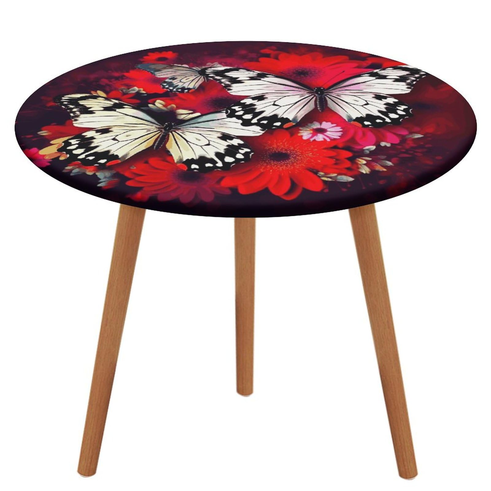Nappe élastique imperméable et lavable - Nappe ronde fleurs et papillons
