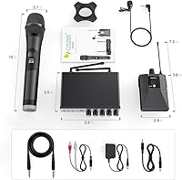 Vista 6 de FIFINE Sistema de micrófono inalámbrico con solapa Lavalier y micrófono de mano, micrófonos inalámbricos duales, frecuencia UHF seleccionable