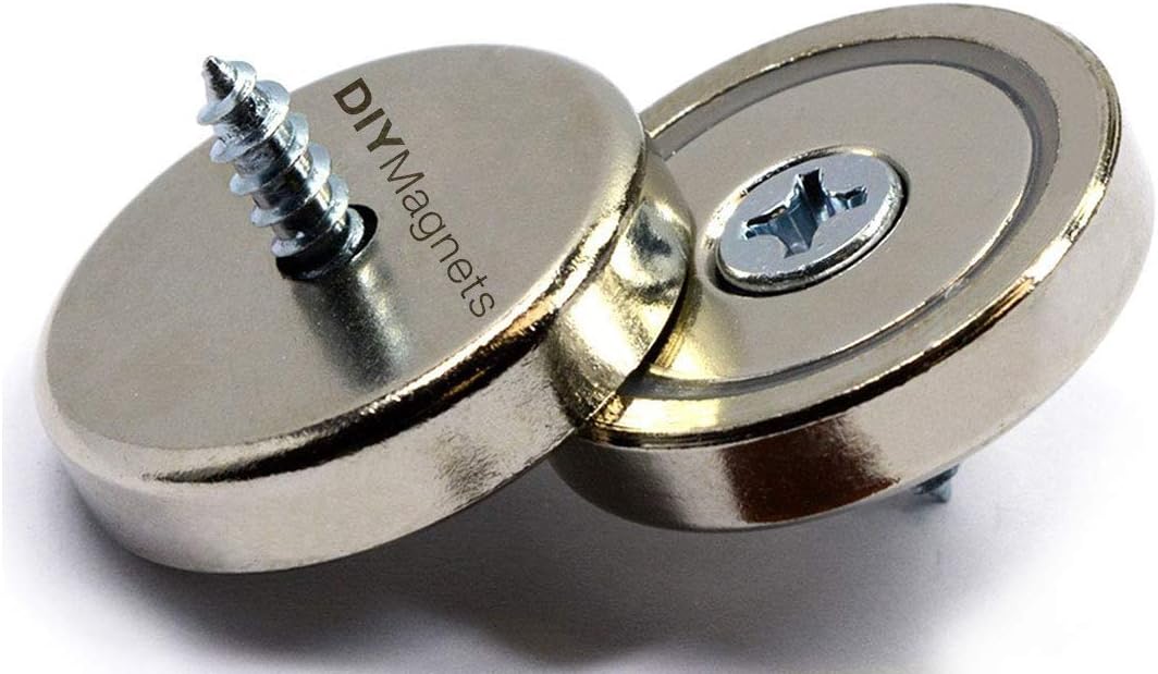 DIY Magnets - Strong Round Base Neodymium - Pot Magnets - Bulk Pack of 4-70+ LB Strength - Countersunk Hole with Mounting Screws