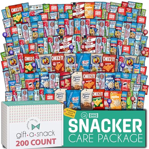 Gift A Snack - Easter Treats, Snack Box Care Package Variety Pack + Greeting Card (200 Count) Ramadan Gifts Birthday Sweet Treats Gift Basket Candies Chips Crackers Bars Office Food Assortments