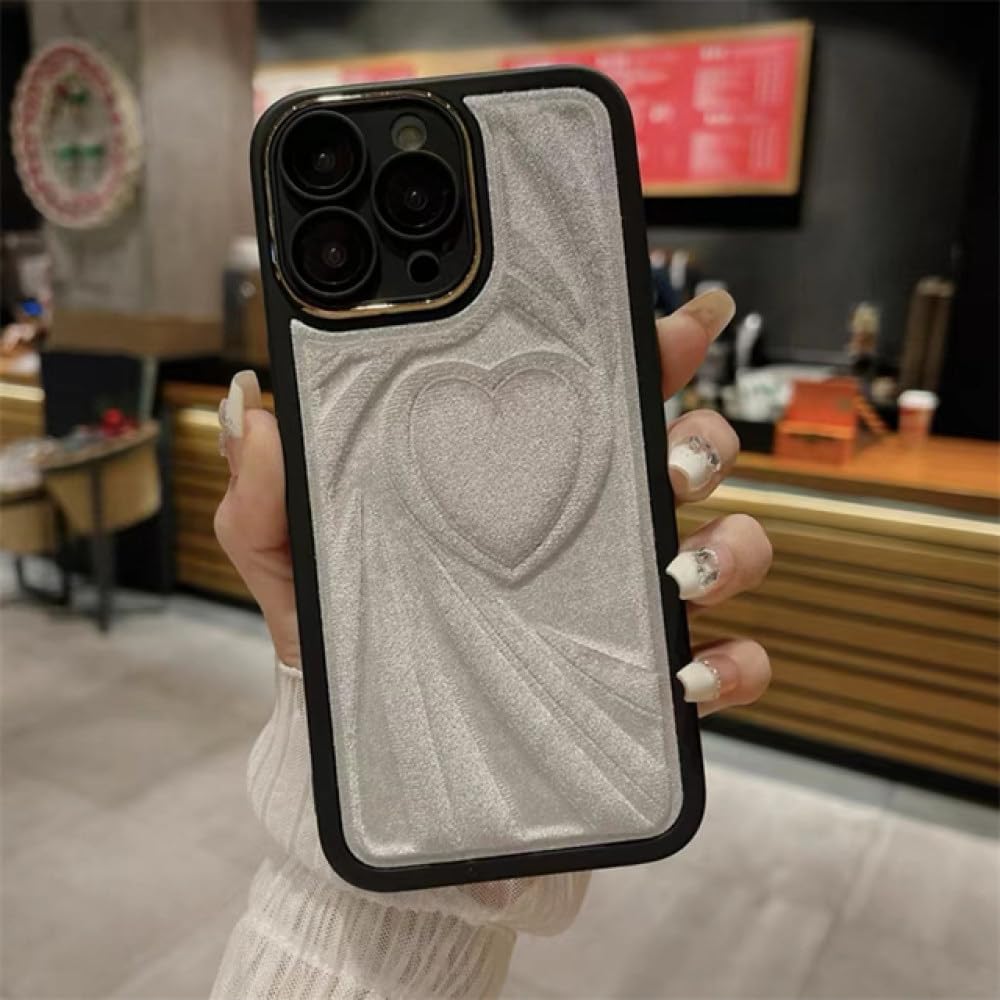 Coque peluche cœur iPhone cadeau idéal mignon et chaud gris argenté - 5