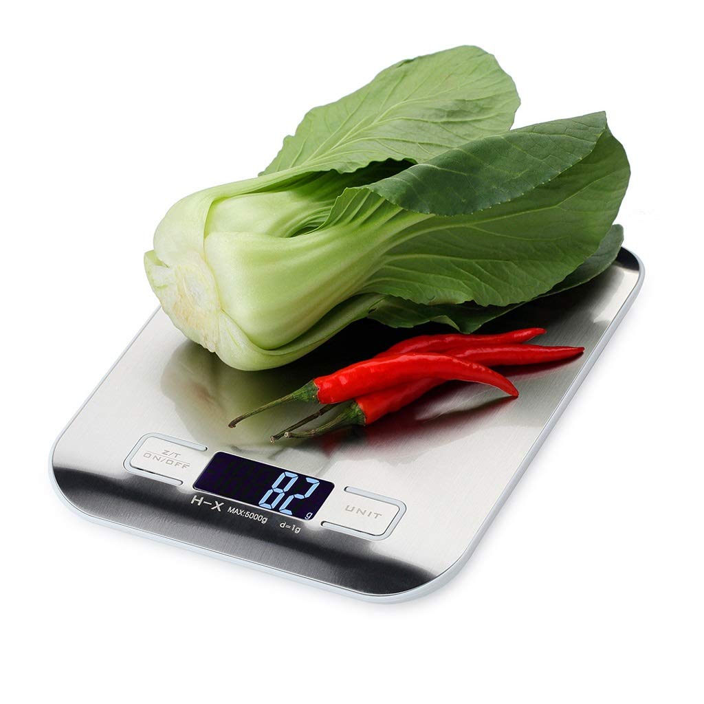 HPTHLY Kitchen Weighing Scales,1g-5kg Larger Platform & Backlight Display Tare Function Automatic Shutdown Stainless Steel Silver