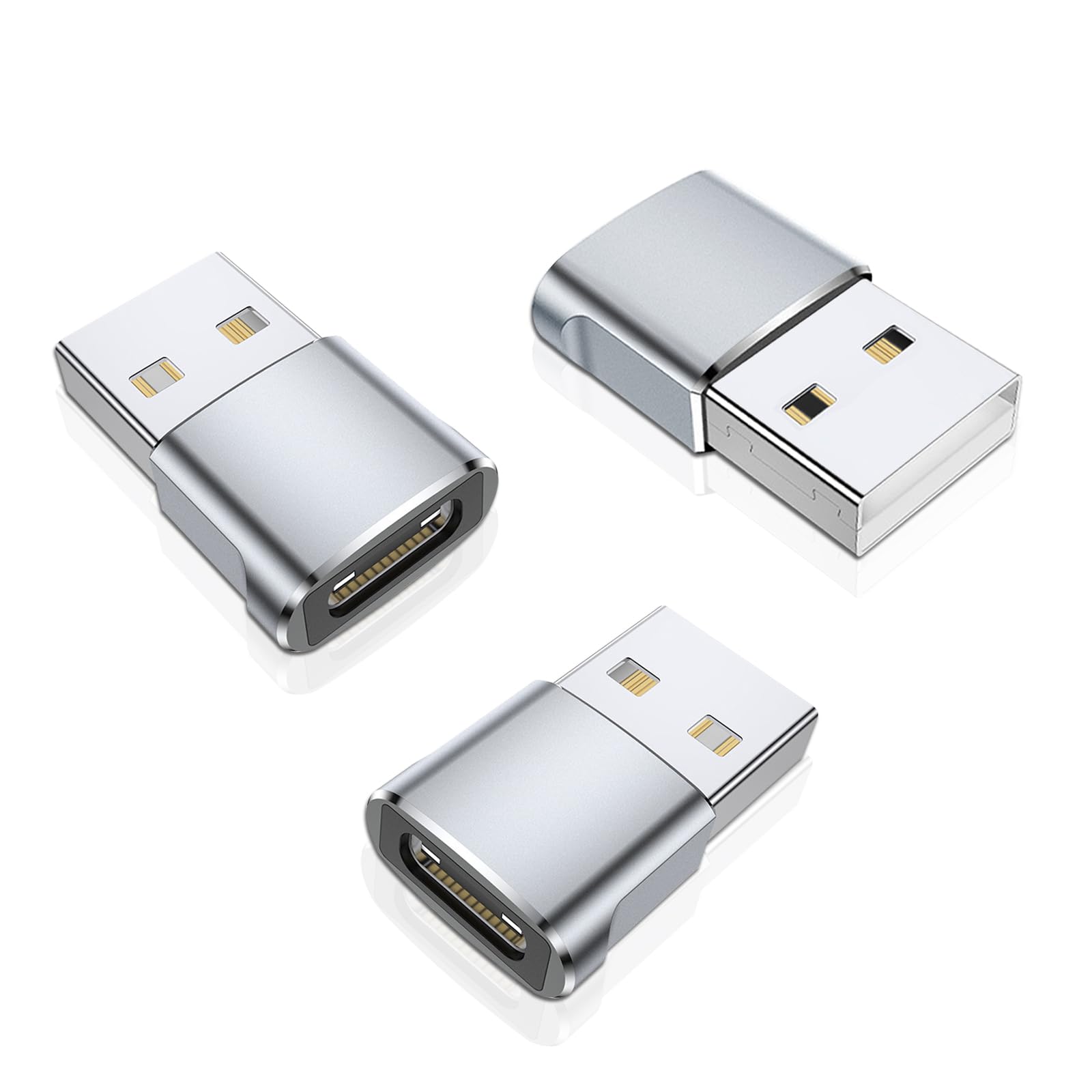 USB CメスからUSB Aオス変換アダプター 3パック｜USB Type-C to A 変換アダプタ｜iPhone対応 15/14/13/12、iPad Pro/Air/Mini、Samsung Galaxy S23/Note 20、AirPods Pro対応｜高速充電＆データ転送｜アルミ合金製 耐久設計