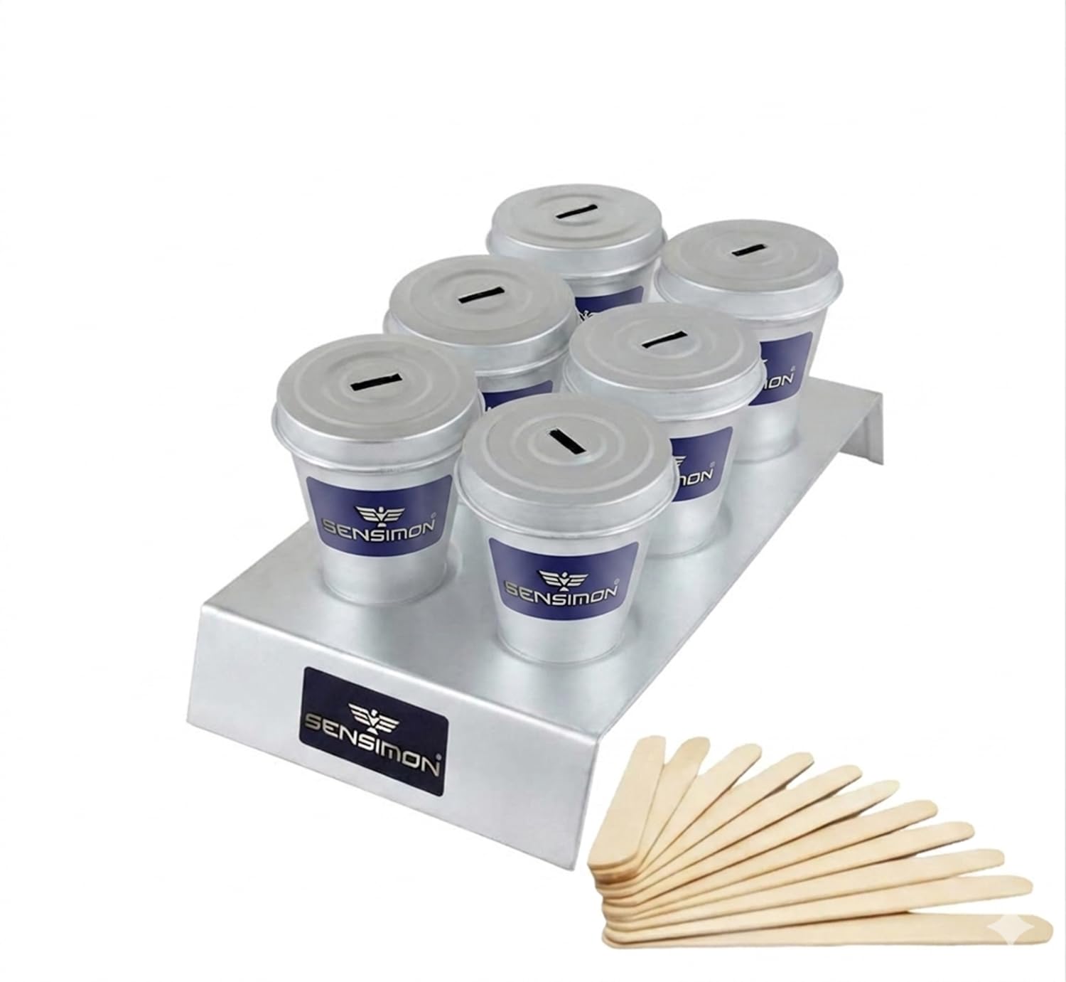 Moldes de cono Kulfi reutilizables de aluminio | Molde para hacer helados con soporte, juego de 6 con palo Kulfi (7 x 5 x 2,5 cm) | Molde de caramelo casero plateado