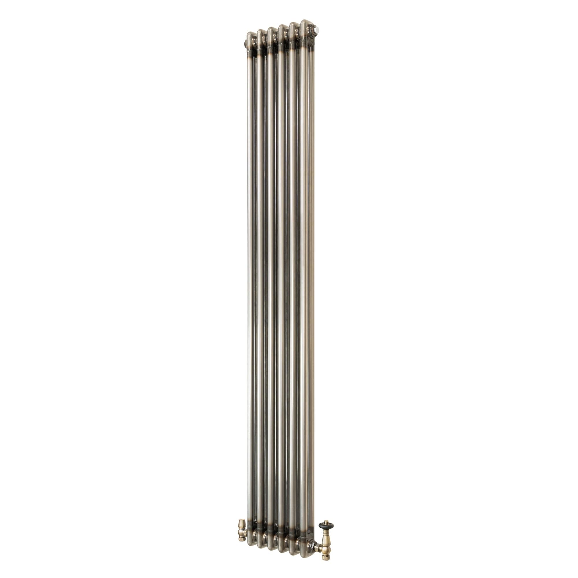 Monstershop Traditional 2 Column Radiator & Valves – 1800mm x 290mm - Raw Metal in Silver