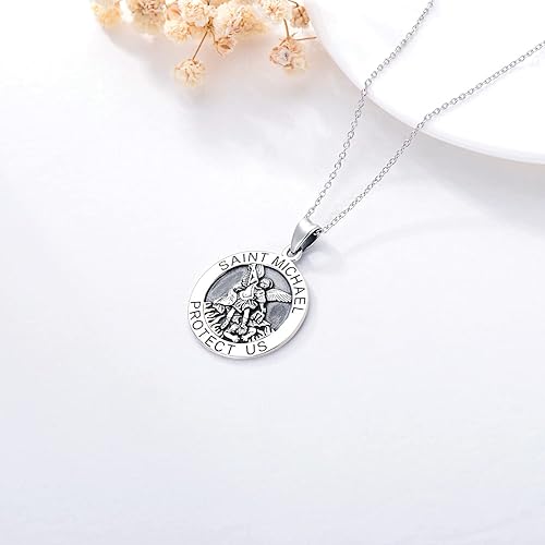 Miniatura 3 de LONAGO Collar con medalla de San Miguel protector de plata de ley, colgante de moneda religiosa católica de San Miguel Arcángel católico, regalo