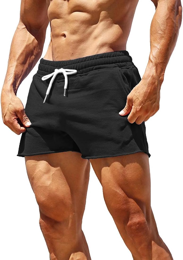Mens Shorts Gym Bodybuilding Workout Raw Hem
