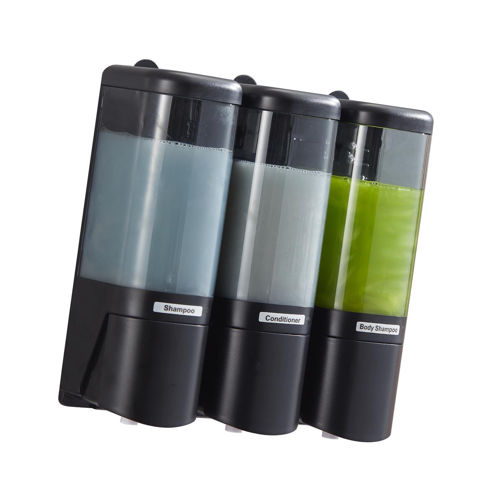 Demeras Ręczny ścienny Dozownik Mydła w Płynie ze szczelną głowicą Pompy do Domowego Biura 3 Komory 480 Ml X 3 Łatwe Napełnianie (Czarny)