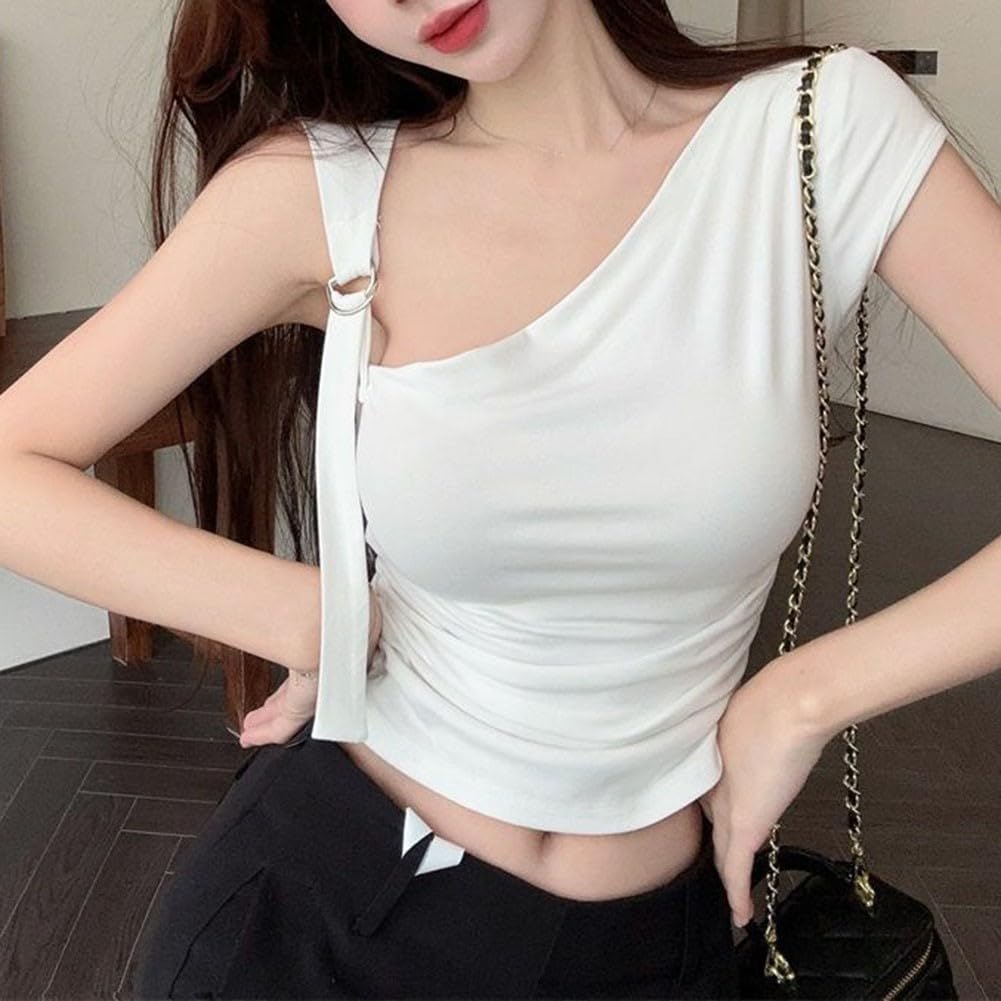 Haut court à épaules dénudées à manches courtes pour femme, fabriqué en polyester, couleur unie, style pour les sorties par temps chaud