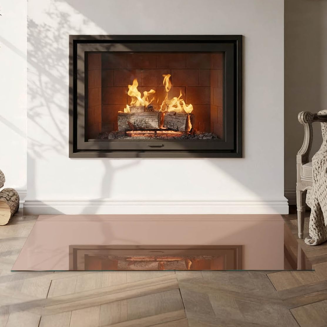 Kamin Bodenplatte 100x50 cm - Funkenschutzplatte Polierte Kanten Fleckenbeständigkeit Unter dem Kamin Dekoration Glas Herdboden Thermischer Schutz - Farbe Braun