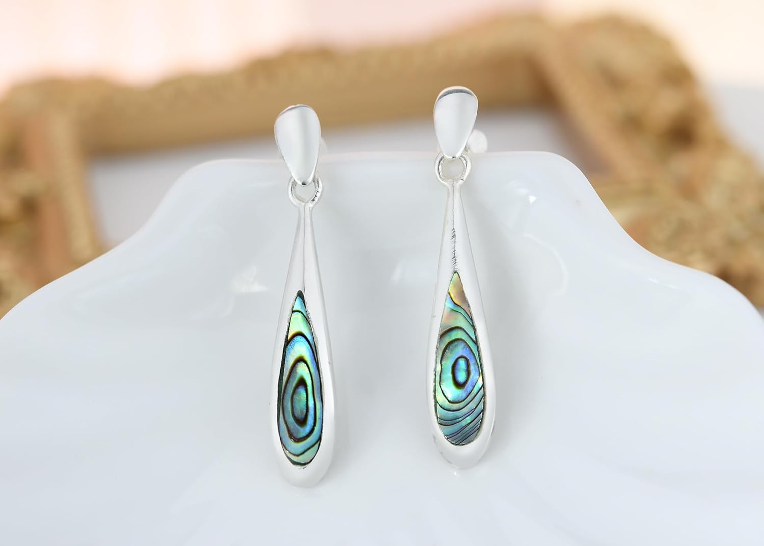 AeraVida Elegantly Long Teardrop with Inlaid Abalone Shell .925 Sterling Silver Post Drop Dangle Earrings