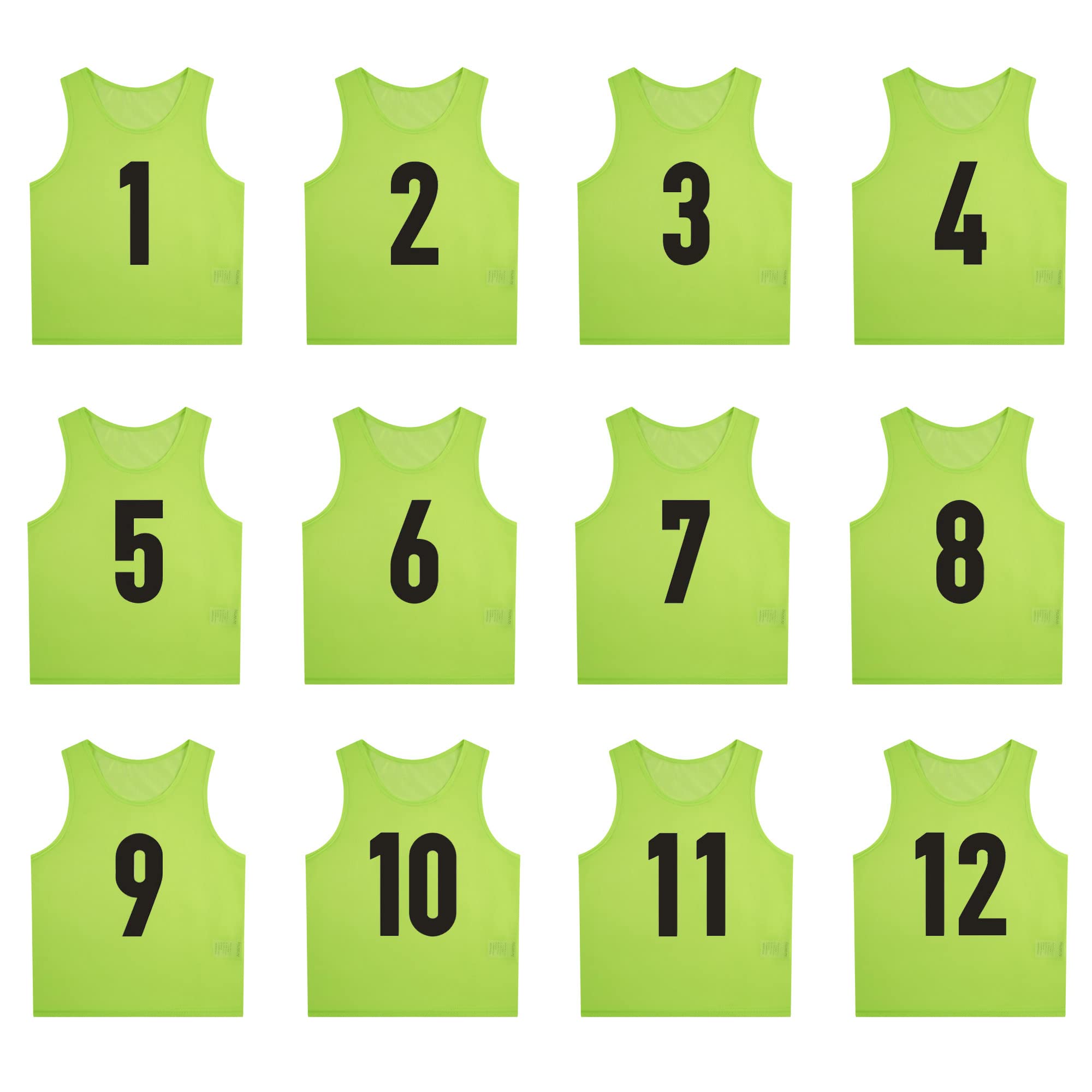 SHIJIXING 12 Pack（1-12） Numbered Pinnies/Scrimmage Vest/Team Practice Jerseys for Basketball, Soccer, Football