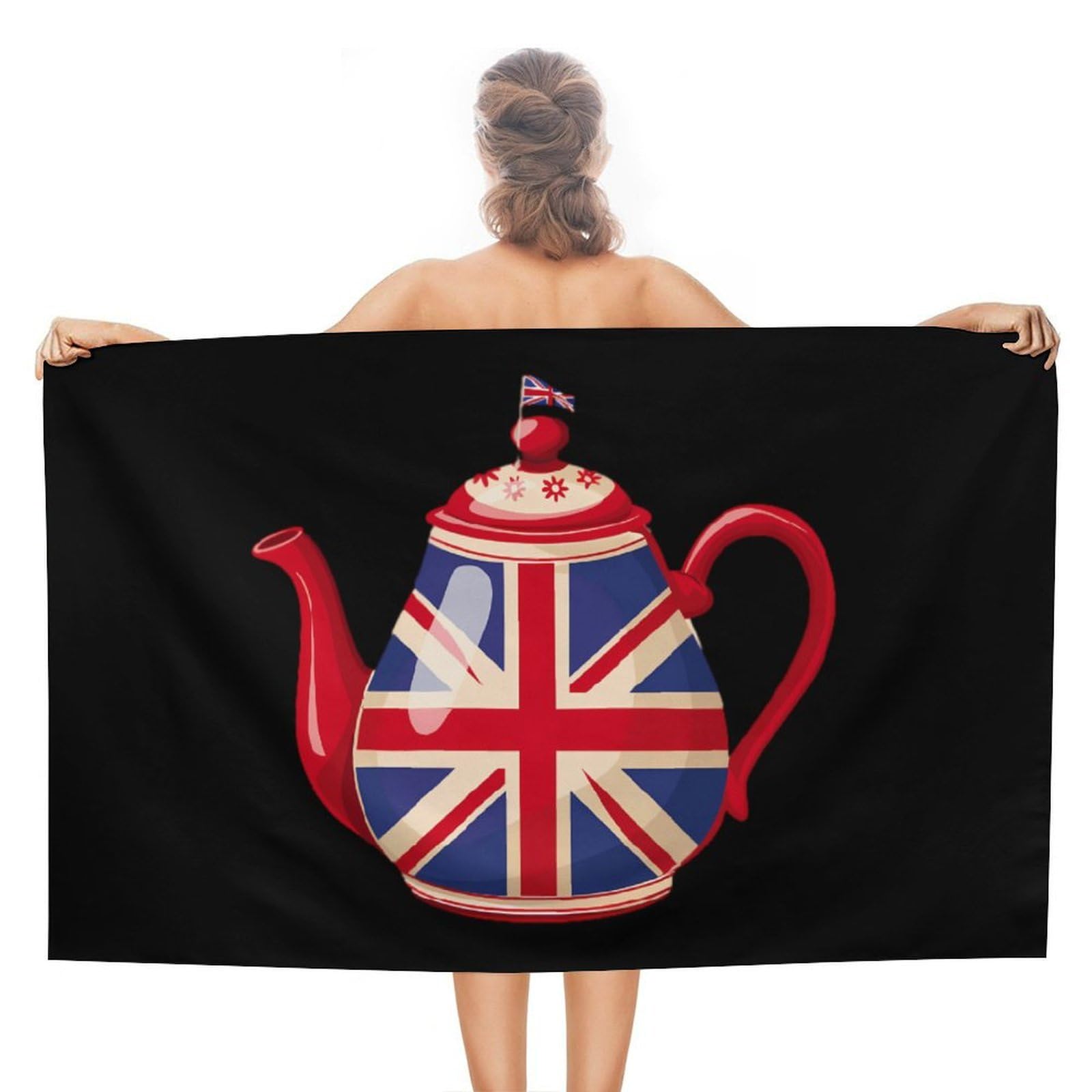 CGSBNGHA British Tea UK Teapot Union Jack Flag Beach Towels Soft Bathroom Bath Pool Swim Towels for Women Men