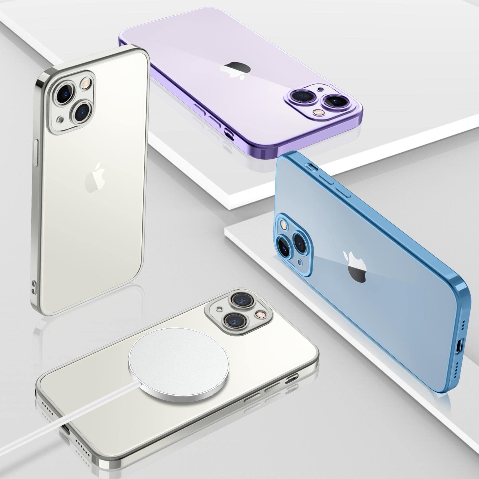 Qasyfanc Cover IPhone 14 Trasparente Con Protezione Fotocamera + 2 Pellicole Vetro Temperato - Morbida, Antigiallimento, Sottile