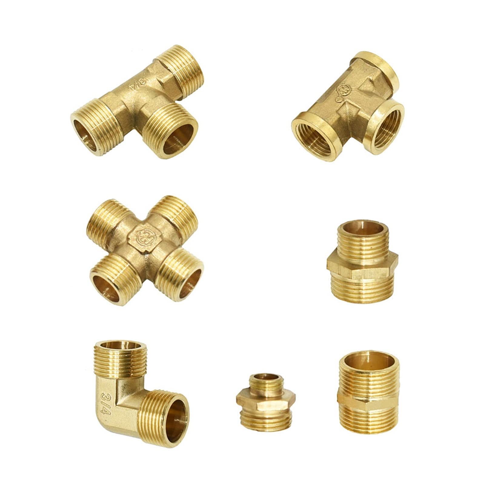 Utility Hose Butt Hose Connector Adapter Brass 1/4" 1/2 3/4 1Inch External Thread Internal Thread Joint Elbow T-Shaped Cross Manifold Repair Copper Fittings Reducing Connector 1/3I4 Female