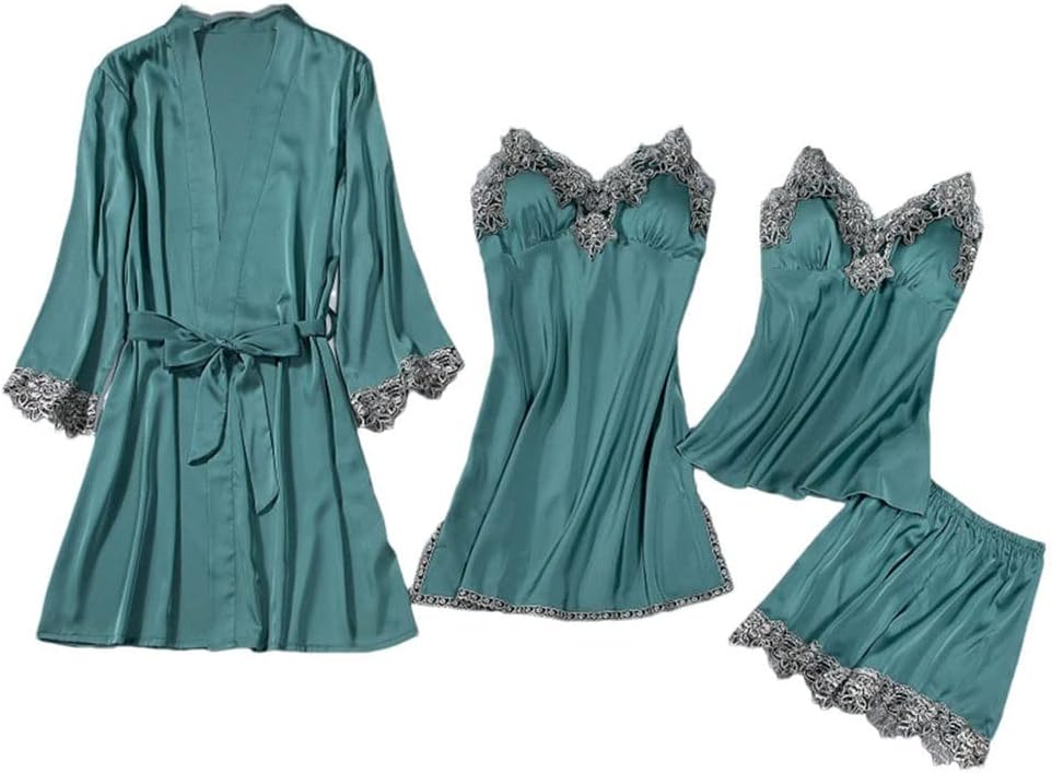 Haitpant Gray Nightgown Set Women Lace Nightwear V-Neck Pajamas Suit Homewear Spring Sleepwear Robe Gown Pijama Negligee