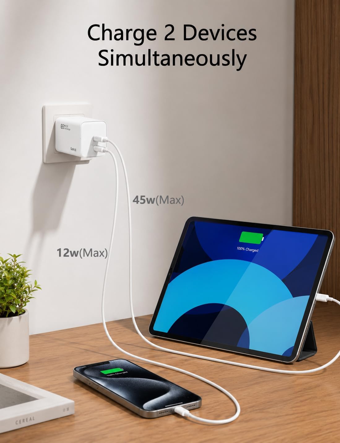 Compact 65W GaN Charger Block with Dual USB C Ports & Foldable Plug image 3