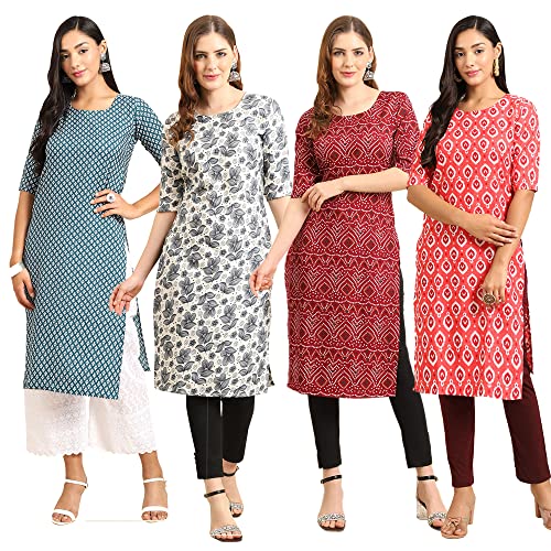 Image of Pinkmint Women's Crepe Digital Print Straight Kurta (Pack of 4)
