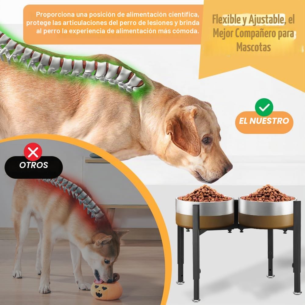 Soporte Elevado para comederos de Perro, Soporte metálico Mejorado para Dos comederos, 4 Alturas y anchuras Ajustables, Soportes a Prueba de Fugas para Perros pequeños, medianos y Grandes