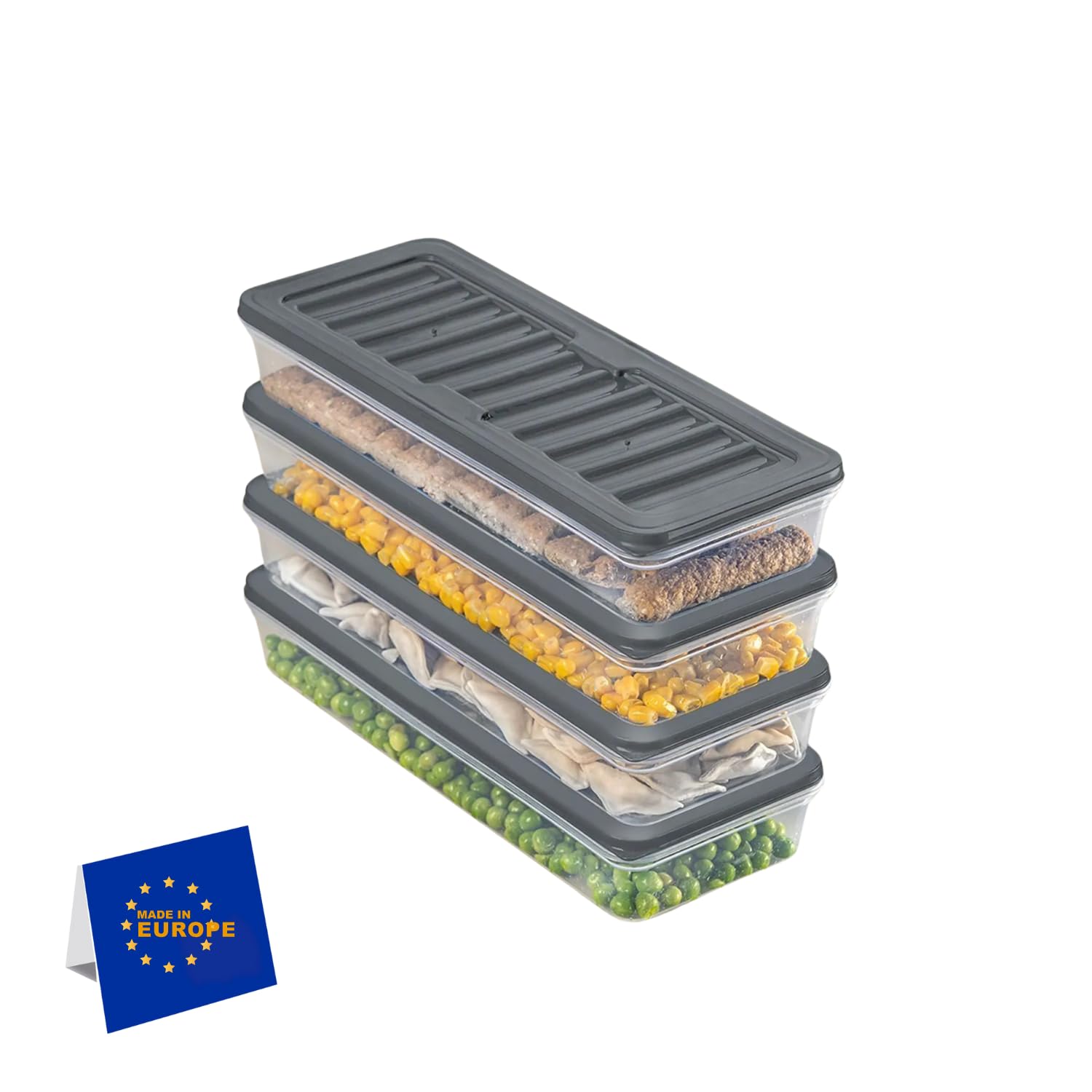 IDOBY Stackable Food Storage Containers, Pantry Container Set, Freezer & Fridge Organiser with Lids, Freeze-Resistant up to -25°C, Reusable Cold Food Containers (4x1170)