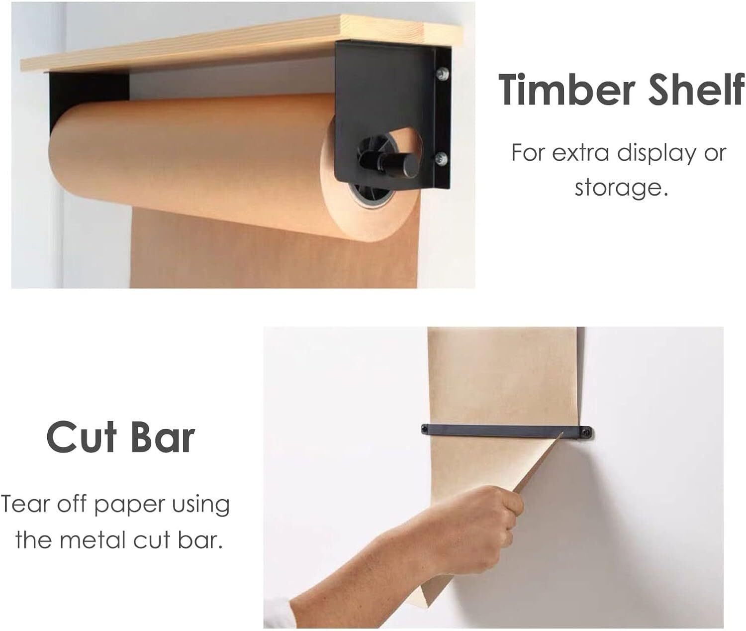 Espositore per Rotoli di Carta Kraft per Adulti/Bambini con ripiano in Legno e Dispenser per Post-it a Parete con taglierino(100 cm/39,4 Pollici di Larghezza)