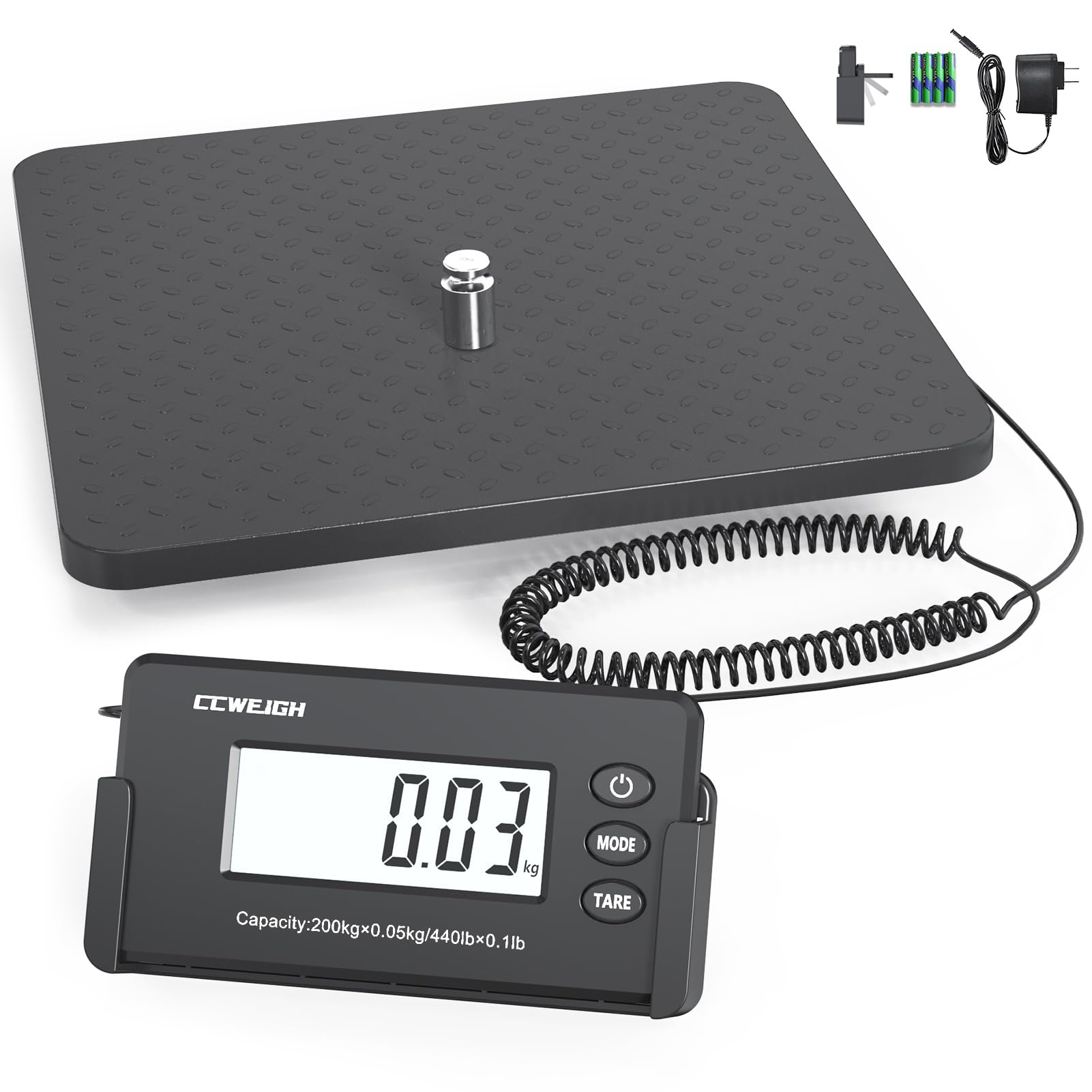 Balance postale 200 kg x 28,3 g très précise en ABS grande plate-forme ultra légère pour colis d'expédition, petites entreprises, bureaux de poste, balance à bagages avec batterie et adaptateur