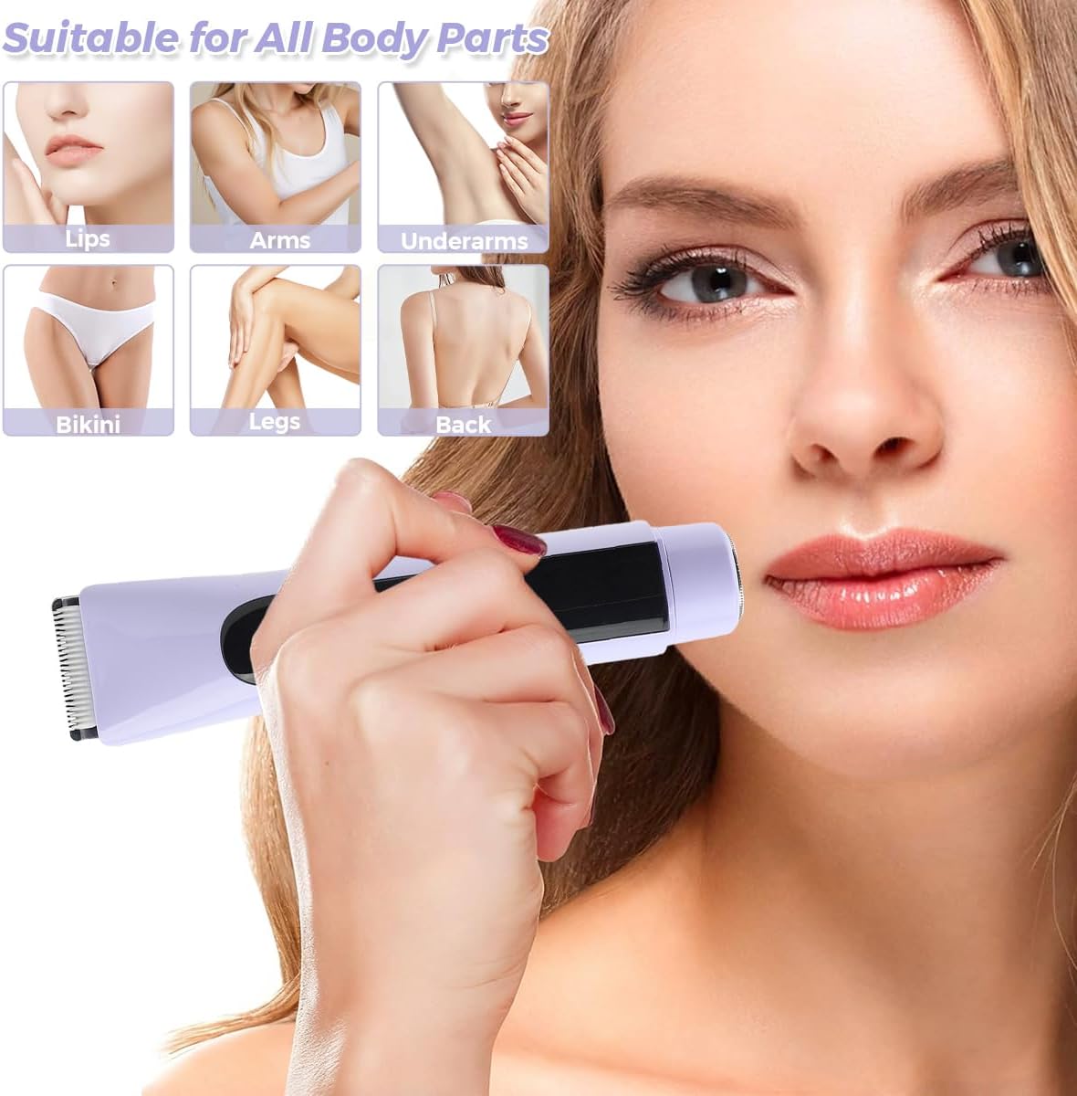Electric Shaver for Women, 2 in 1 Bikini Trimmer Waterproof Rechargeable Facial Hair Remover with Ceramic Blades Dual Head, Pubic Hair Trimmer Body Grooming Travel Design for Shower Use