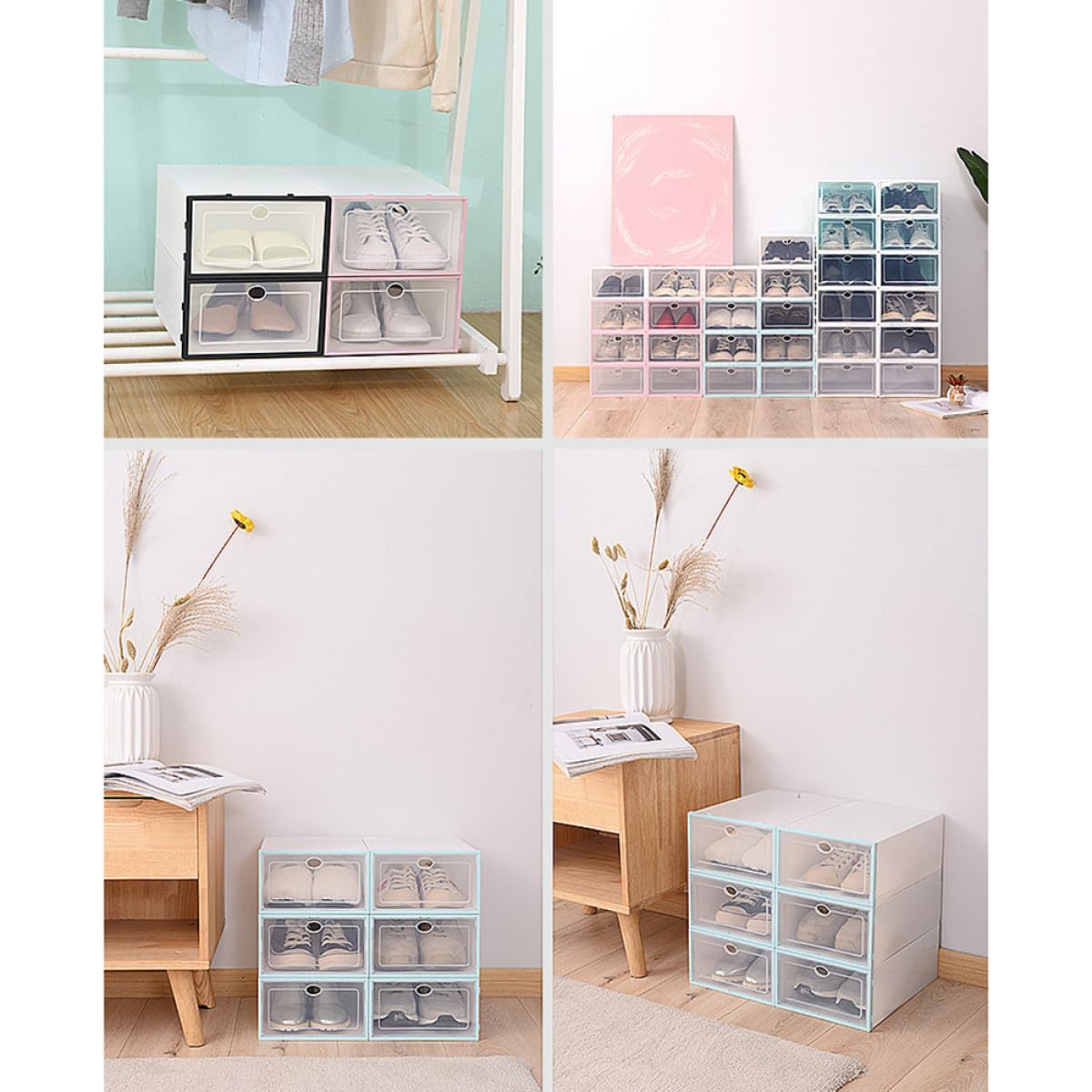 SUPVOX Scatole Porta Scarpe Trasparenti Spesse 6 Pezzi, Organizer Impilabile in Plastica Coperchio, Contenitori per Scarpe Maschili per Armadi, Scaffali e Cassetti, Soluzione Salvaspazio