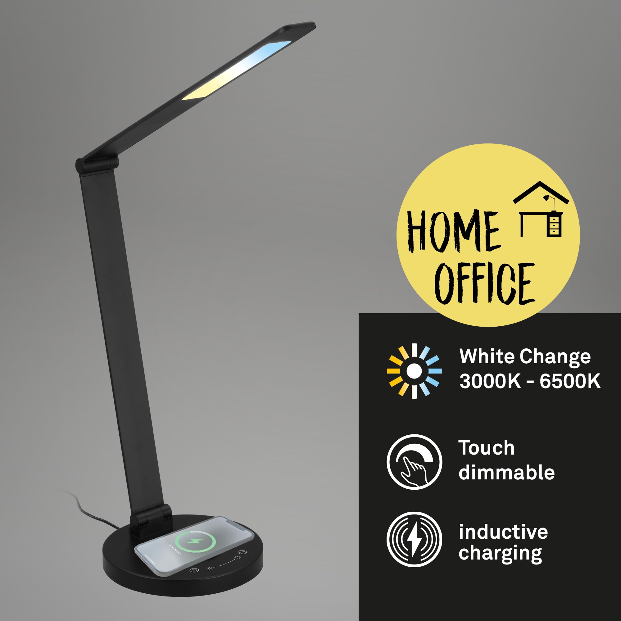BRILONER - Lampa biurkowa LED z ładowaniem indukcyjnym, możliwość ściemniania, regulowana od ciepłej do zimnej bieli lampa stołowa, lampka nocna, lampa biurkowa do domu, 18 x 44 cm (szer. x wys.),