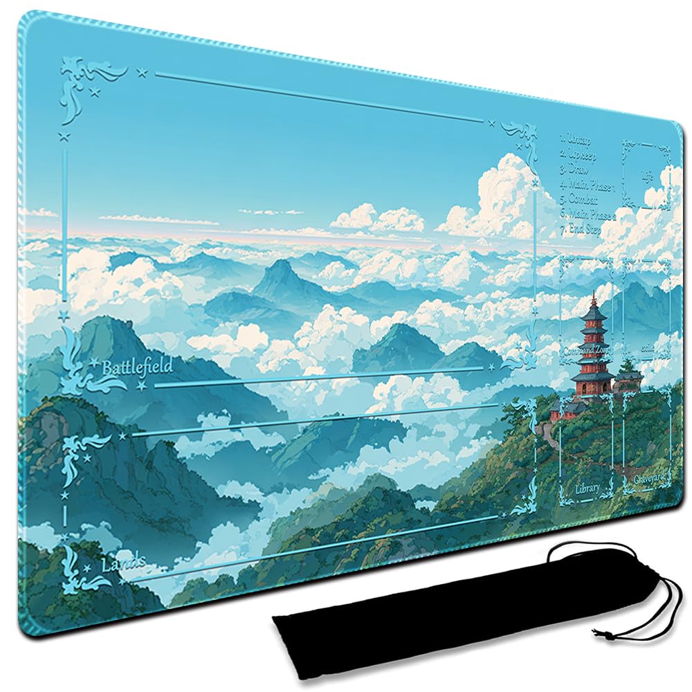MTG Playmat,With Waterproof Storage black Bag Szie 60 x 35CM , With Zone MTG playmat Stitched Edges Game Play Mat Trading Card Game Playmats TCG Game Mat (With Zone,14)