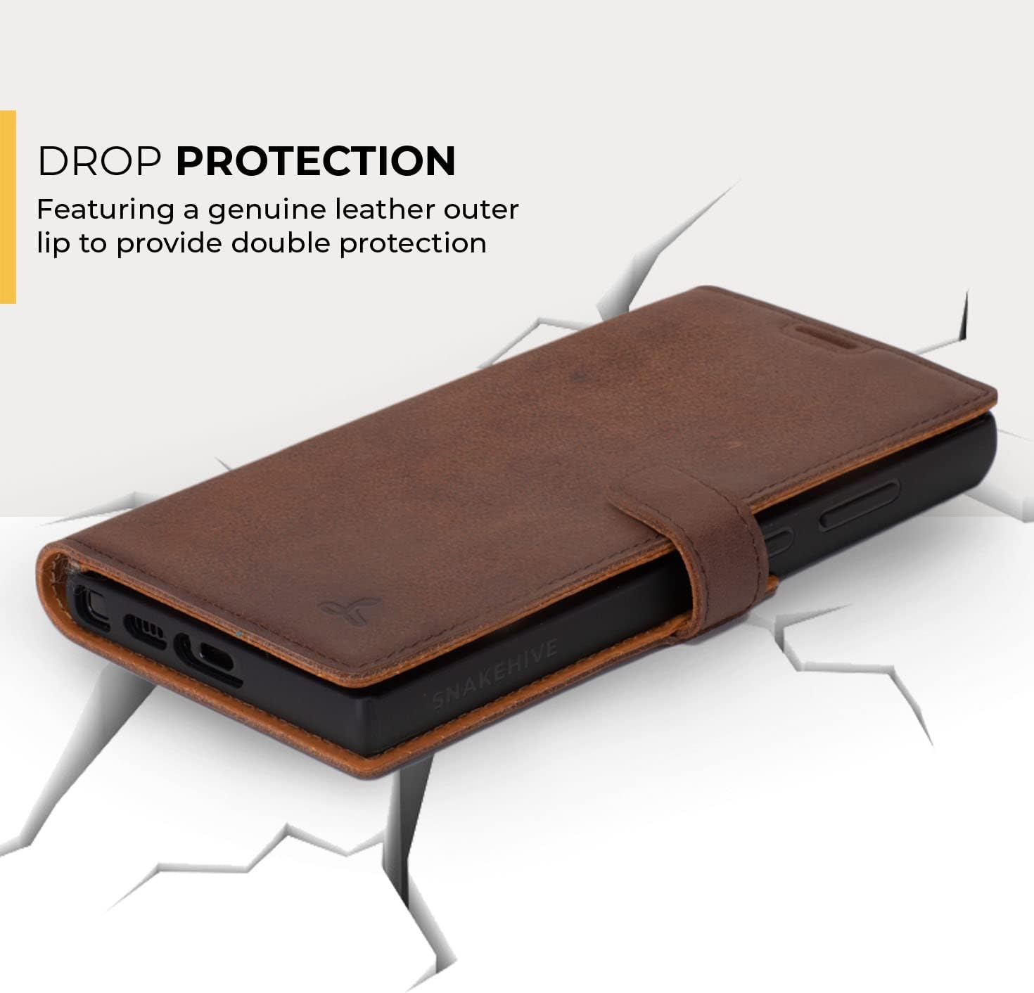 Snakehive Samsung Galaxy S23 Ultra Leather Case | Genuine Leather Wallet Phone Case with Card Holder | Flip Folio Case/Cover with Stand | Compatible with Samsung Galaxy S23 Ultra | (Brown)